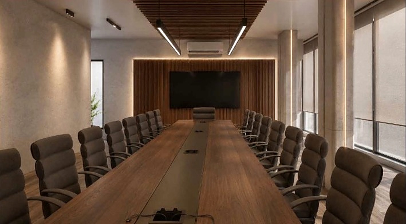 Design of boardroom with long table